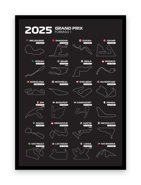 Affiche du calendrier de Formule 1 2024 - Canap Club