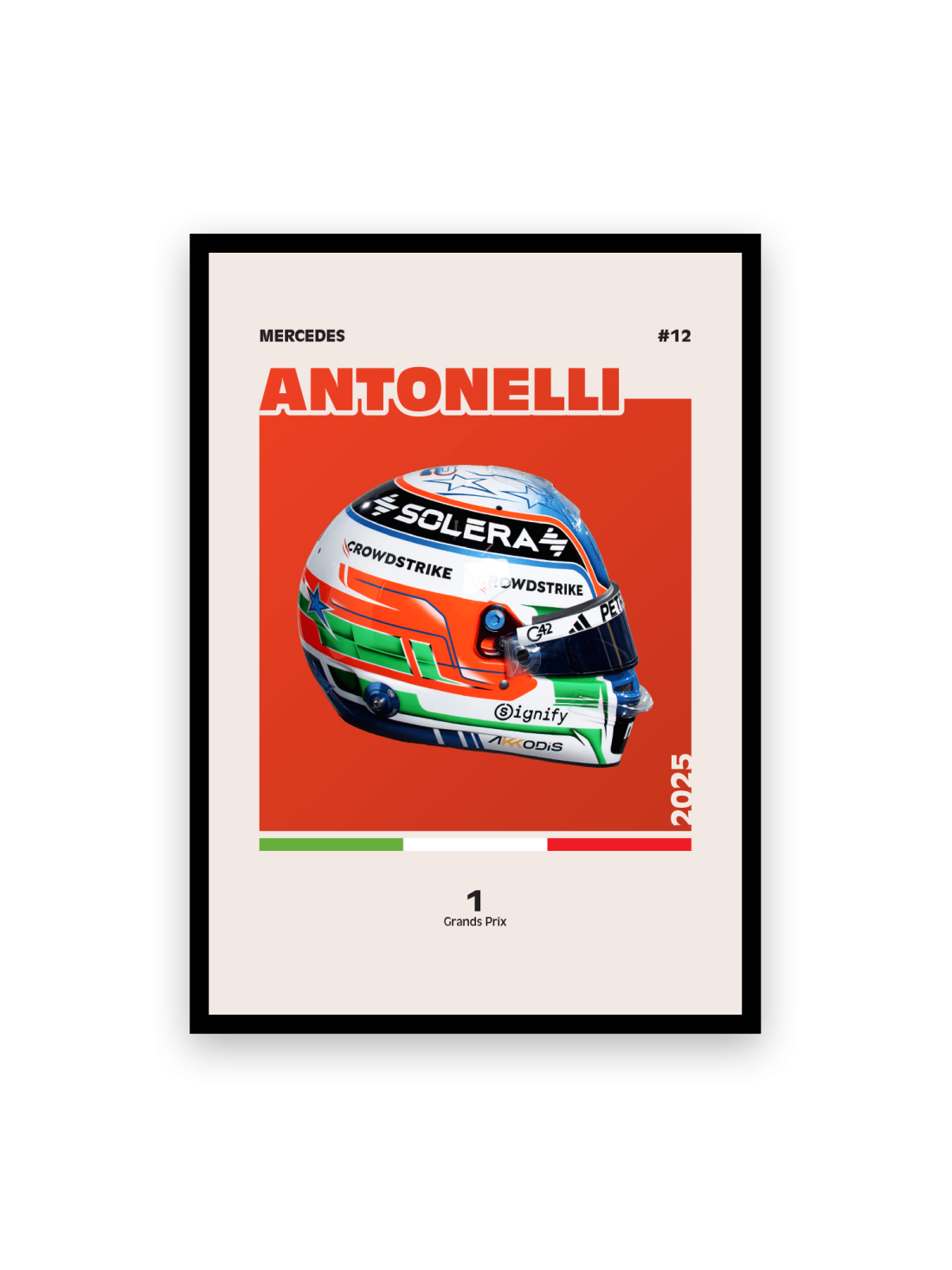 Affiche casque Formule 1 Andrea Kimi Antonelli Saison 2025 - Canap Club