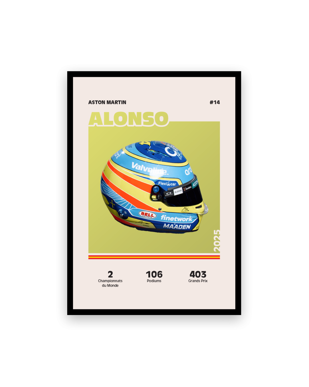 Affiche casque Formule 1 Fernando Alonso Saison 2025 - Canap Club