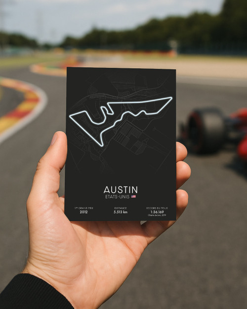 Carte Circuit F1 Austin 10x15 cm | Cadeau Fan F1 | Canap Club