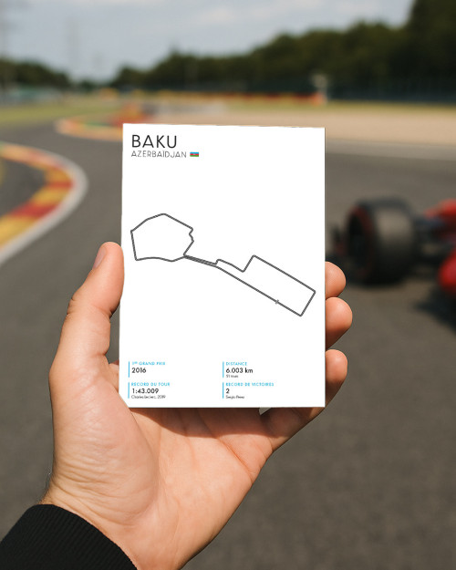 Carte Circuit F1 Bakou 10x15 cm – Azerbaïdjan | Cadeau Fan F1 | Canap Club