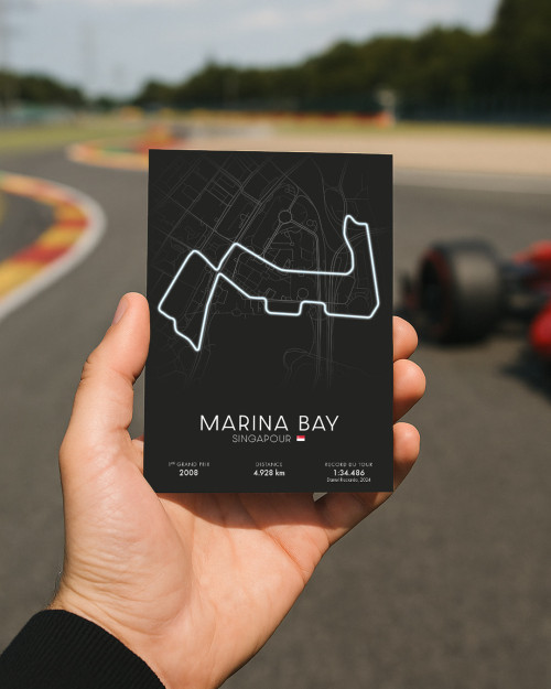Carte Circuit F1 Marina Bay 10x15 cm – Grand Prix de Singapour | Canap Club